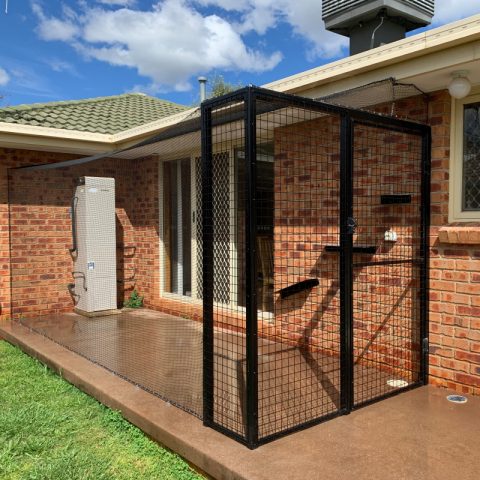 Steel gate backyard cat enclosure netting - Purrfect Pens custom cat enclosures Canberra